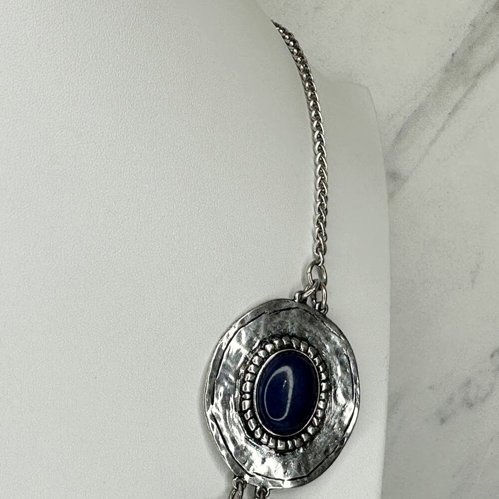 Chico's Blue Cabochon Silver Tone Disc Station Bib Necklace ✨ - Picture 9 of 11